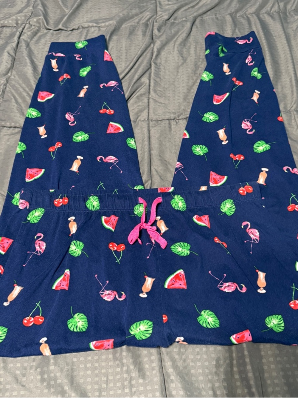 Kensie Soft Fleece Flamingo Fruit Jogger Pajama Pants Women's Large